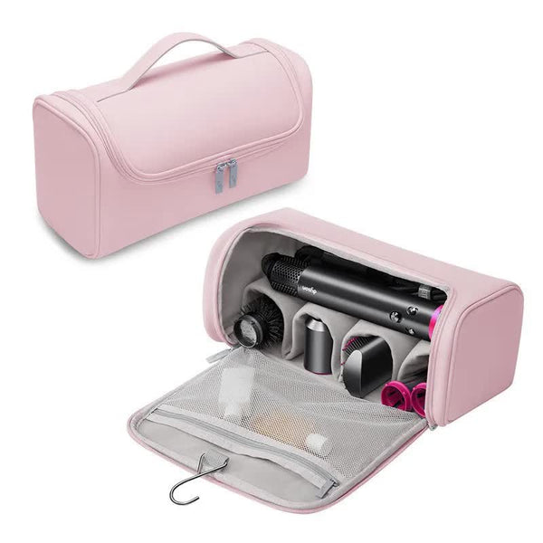 Portable PU Storage Bag for Hair Curlers, Hair Dryers, and Styling Tools - Pink