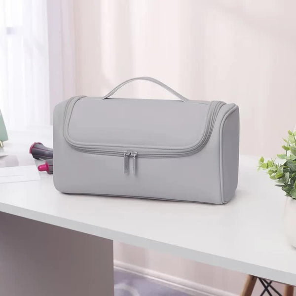 Portable PU Storage Bag for Hair Curlers, Hair Dryers, and Styling Tools - Grey