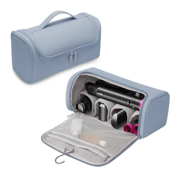 Portable PU Storage Bag for Hair Curlers, Hair Dryers, and Styling Tools - Blue