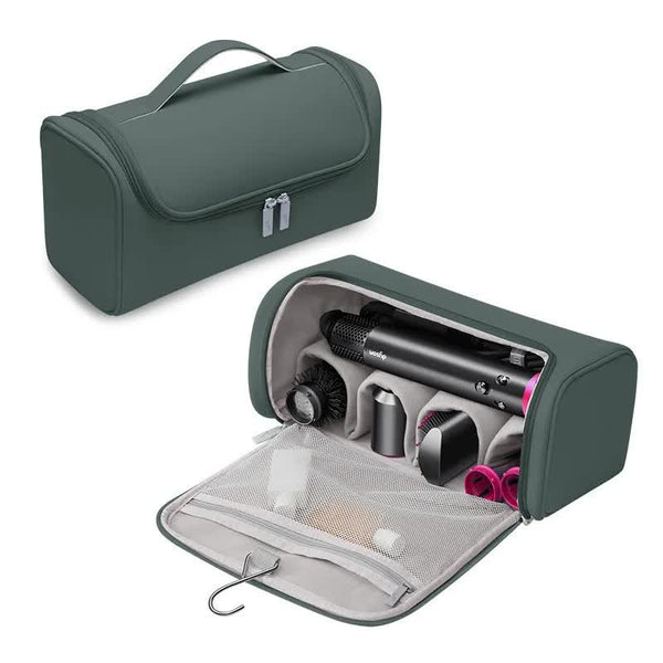Portable PU Storage Bag for Hair Curlers, Hair Dryers, and Styling Tools - Green