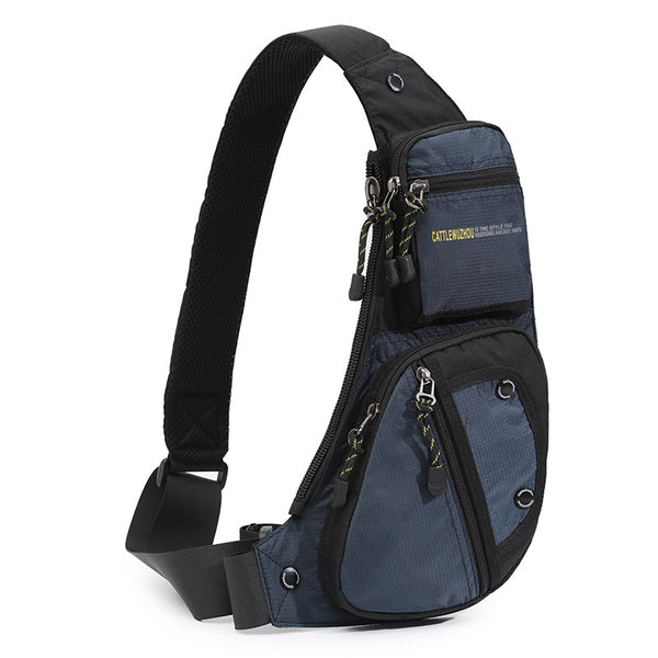 Mens Vintage Chest Bag -Multi-functional Waterproof Crossbody Sling Bag - Black/Blue