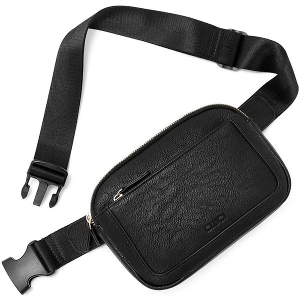 Black Adjustable Waterproof PU Leather Waist / Crossbody Bag Unisex