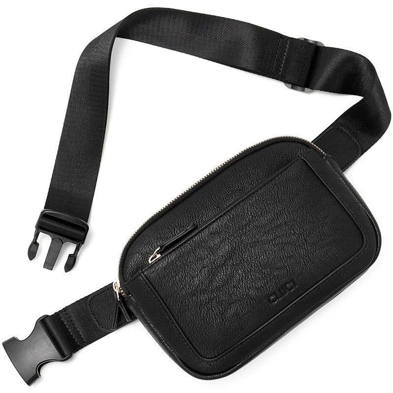 Black Adjustable Waterproof PU Leather Waist / Crossbody Bag Unisex