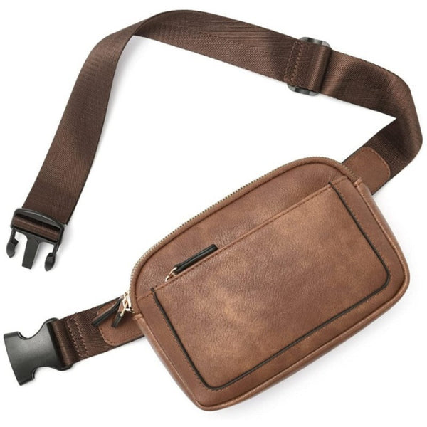 Brown Adjustable Waterproof PU Leather Waist / Crosbody Bag Unisex