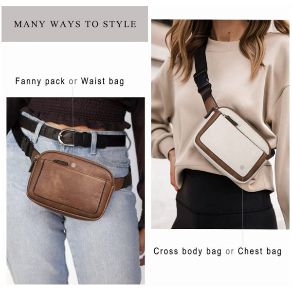 Brown Adjustable Waterproof PU Leather Waist / Crosbody Bag Unisex