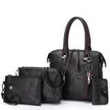 Black 4-Piece Women’s PU Leather Tote Bag Set - Vintage Handbag, Shoulder Bag, Clutch, and Card Holder