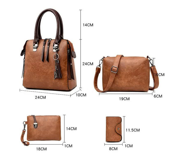 Red 4-Piece Women's PU Leather Tote Bag Set - Vintage Handbag, Shoulder Bag, Clutch, and Card Holder