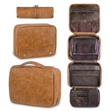 Luxury PU Business Travel Toiletry Bag - Large Capacity Waterproof - Yellow Brown