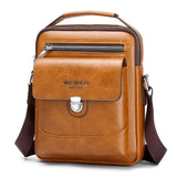 Premium PU Leather Crossbody Bag for Men - Vintage Light Brown