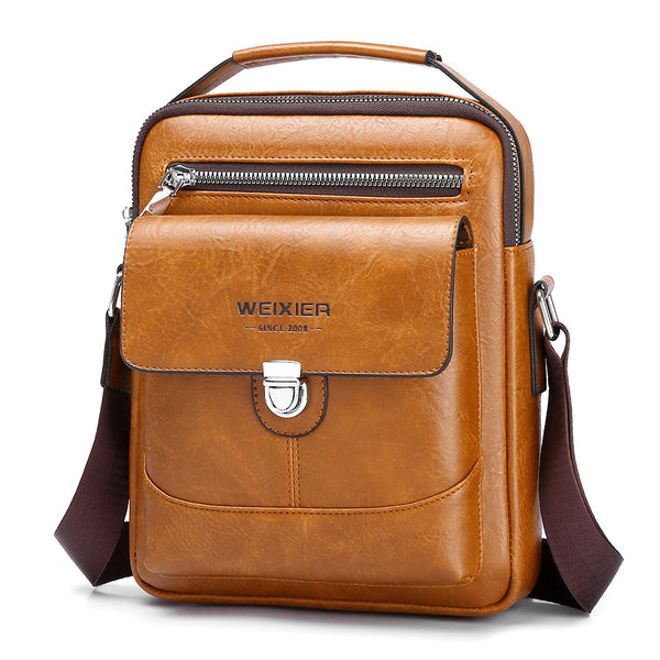 Premium PU Leather Crossbody Bag for Men - Vintage Light Brown