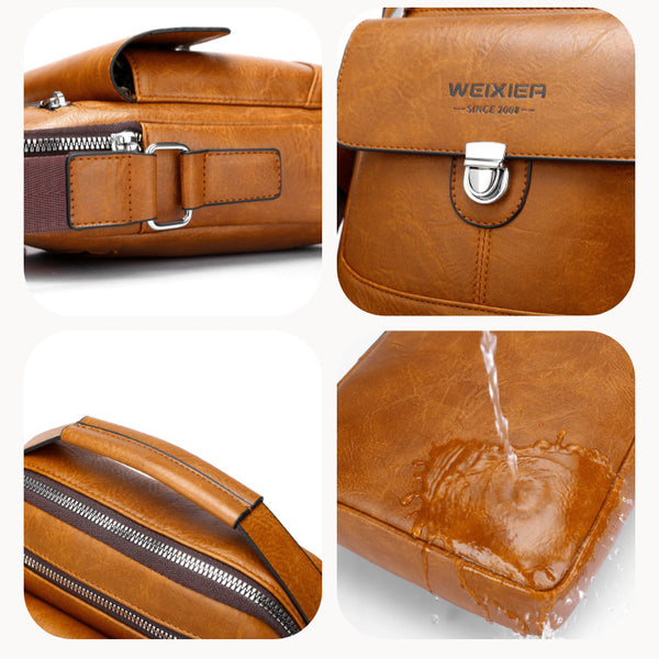 Premium PU Leather Crossbody Bag for Men - Vintage Light Brown