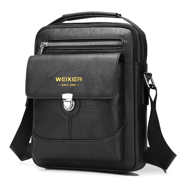 Premium PU Leather Crossbody Bag for Men - Vintage Black