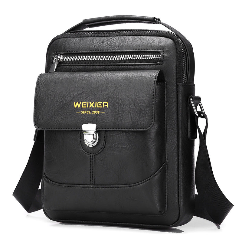 Premium PU Leather Crossbody Bag for Men - Vintage Black
