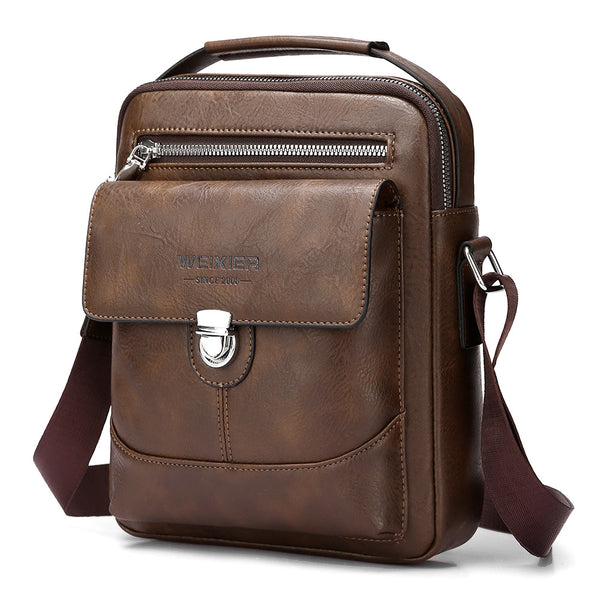 Premium PU Leather Crossbody Bag for Men - Vintage Dark Brown