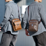 Premium PU Leather Crossbody Bag for Men - Vintage Dark Brown