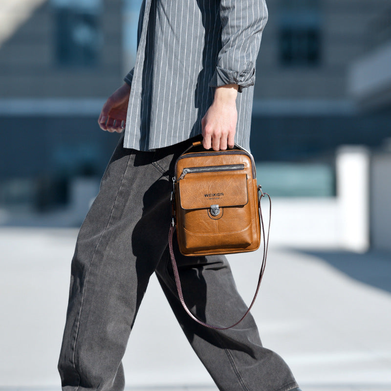 Premium PU Leather Crossbody Bag for Men - Vintage Dark Brown