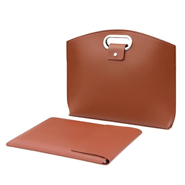 Brown Elegant PU Leather Laptop Handbag & Sleeve
