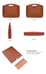 Brown Elegant PU Leather Laptop Handbag & Sleeve