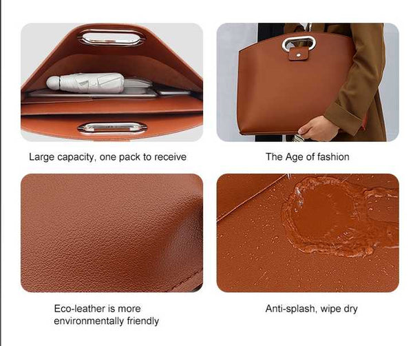 Black Elegant PU Leather Laptop Handbag & Sleeve