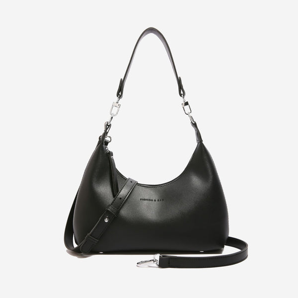 Black PU Leather Shoulder Bag - Underarm Hobo Bag with Adjustable Strap