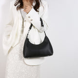 Black PU Leather Shoulder Bag - Underarm Hobo Bag with Adjustable Strap