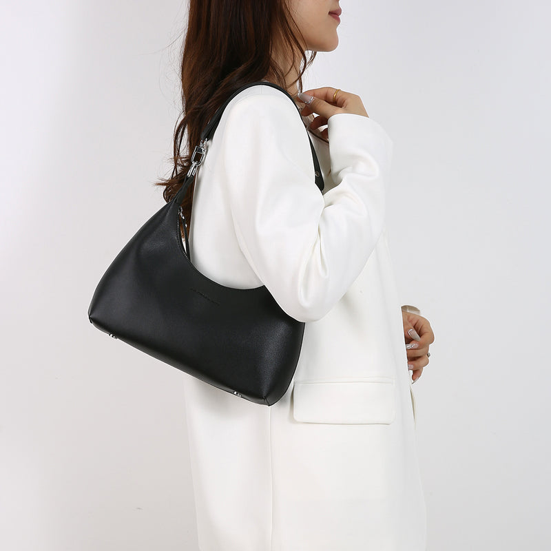 Black PU Leather Shoulder Bag - Underarm Hobo Bag with Adjustable Strap