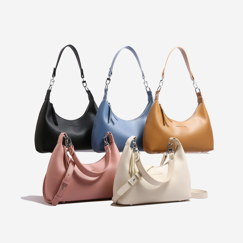 Black PU Leather Shoulder Bag - Underarm Hobo Bag with Adjustable Strap