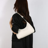 Off White PU Leather Shoulder Bag - Underarm Hobo Bag with Adjustable Strap