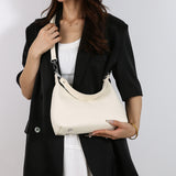 Off White PU Leather Shoulder Bag - Underarm Hobo Bag with Adjustable Strap