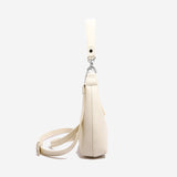 Off White PU Leather Shoulder Bag - Underarm Hobo Bag with Adjustable Strap