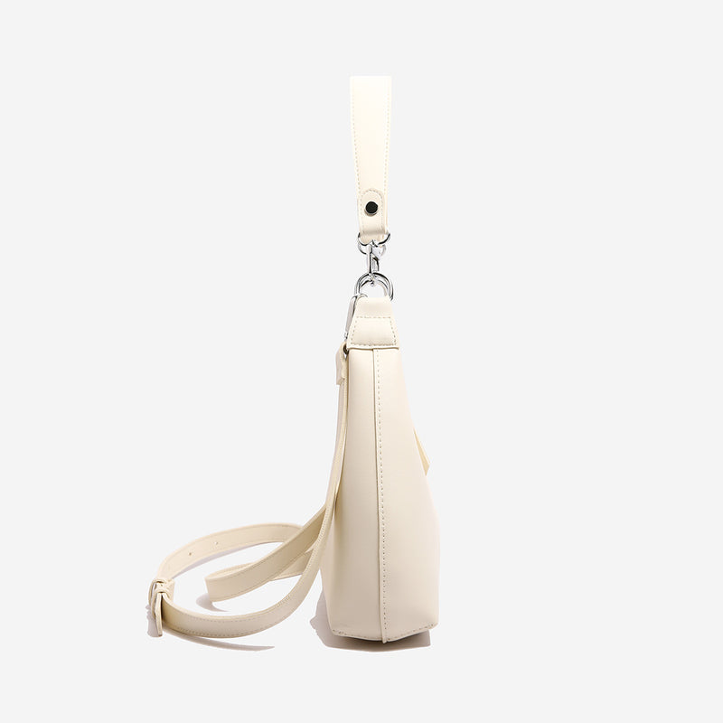 Off White PU Leather Shoulder Bag - Underarm Hobo Bag with Adjustable Strap