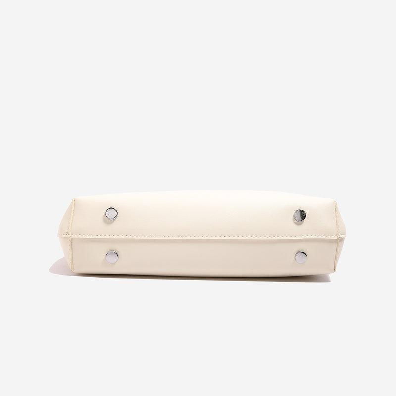 Off White PU Leather Shoulder Bag - Underarm Hobo Bag with Adjustable Strap