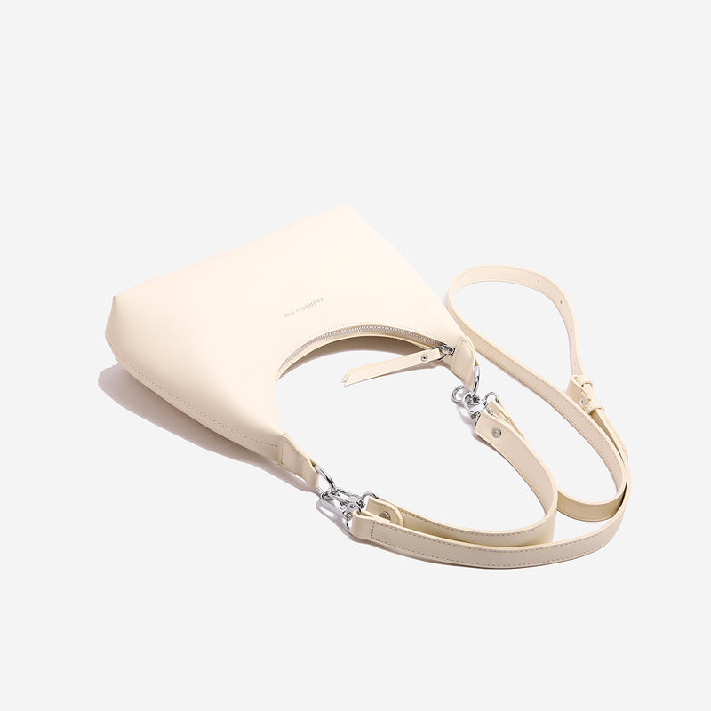 Off White PU Leather Shoulder Bag - Underarm Hobo Bag with Adjustable Strap