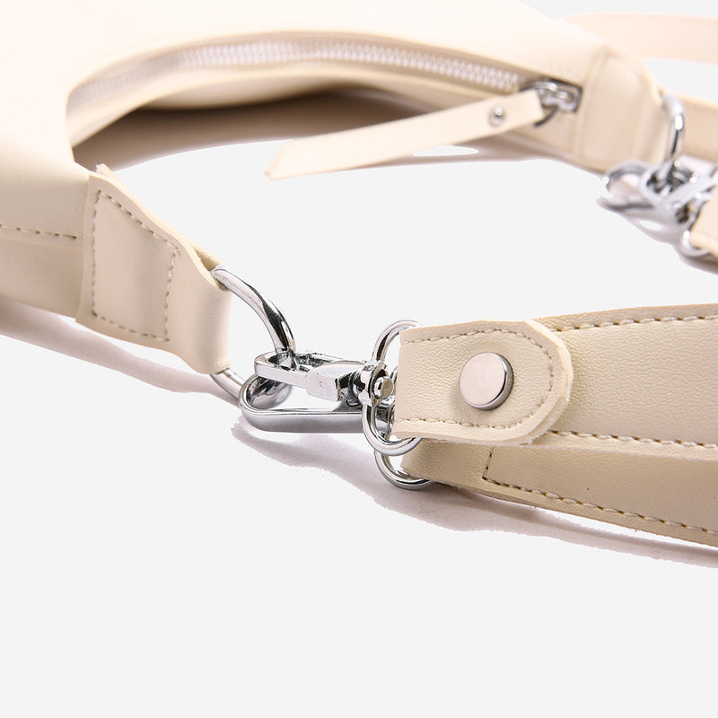 Off White PU Leather Shoulder Bag - Underarm Hobo Bag with Adjustable Strap