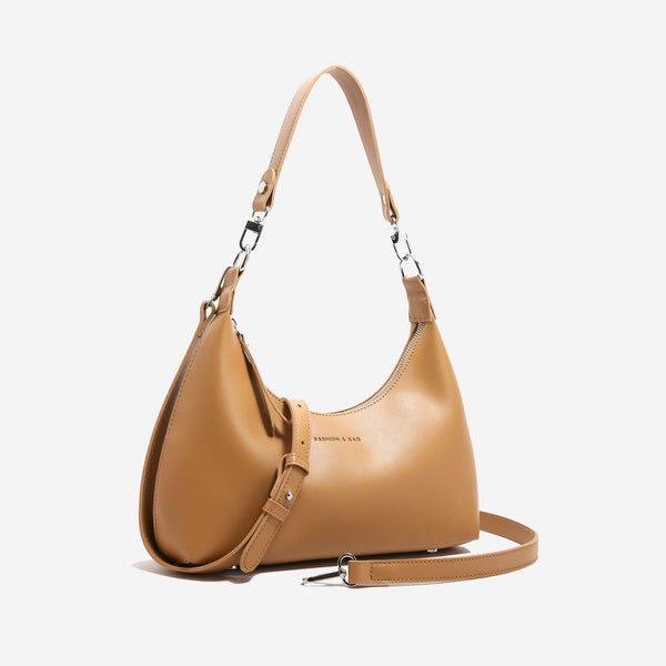 Brown PU Leather Shoulder Bag - Underarm Hobo Bag with Adjustable Strap