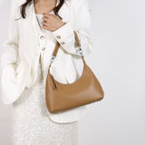 Brown PU Leather Shoulder Bag - Underarm Hobo Bag with Adjustable Strap