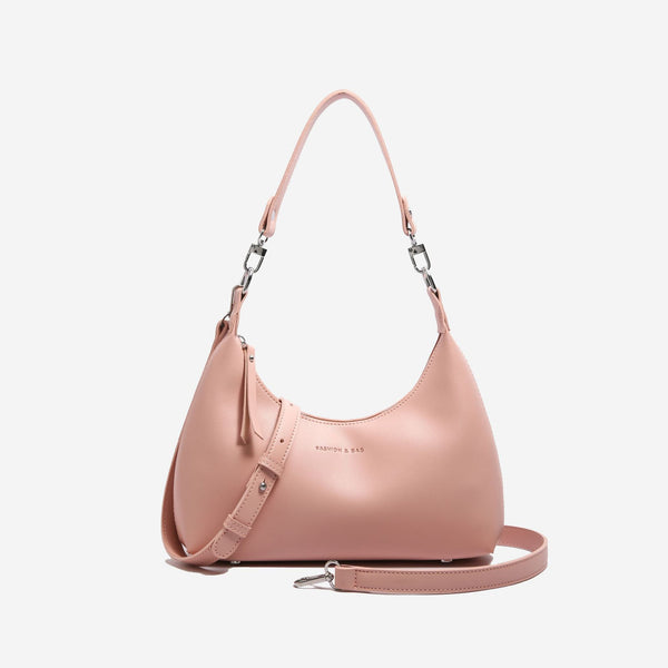 Pink PU Leather Shoulder Bag - Underarm Hobo Bag with Adjustable Strap