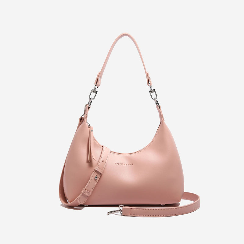 Pink PU Leather Shoulder Bag - Underarm Hobo Bag with Adjustable Strap