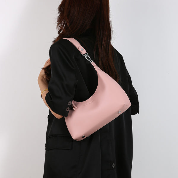 Pink PU Leather Shoulder Bag - Underarm Hobo Bag with Adjustable Strap