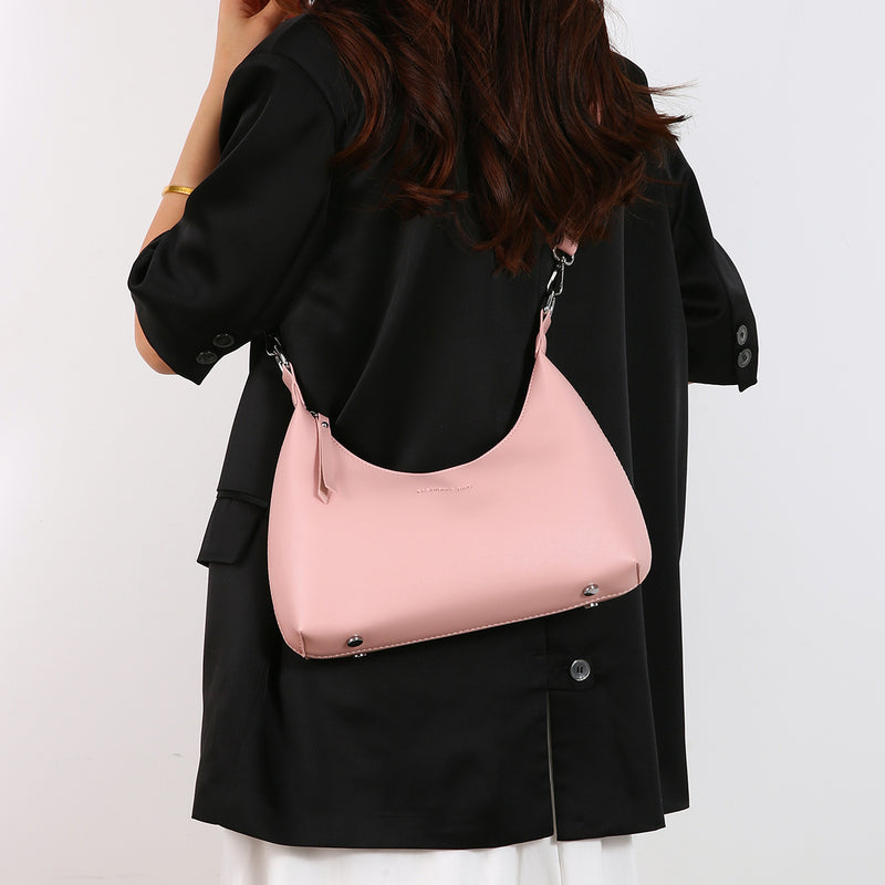 Pink PU Leather Shoulder Bag - Underarm Hobo Bag with Adjustable Strap