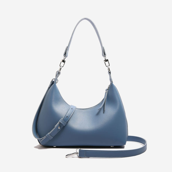 Blue PU Leather Shoulder Bag - Underarm Hobo Bag with Adjustable Strap
