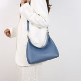 Blue PU Leather Shoulder Bag - Underarm Hobo Bag with Adjustable Strap