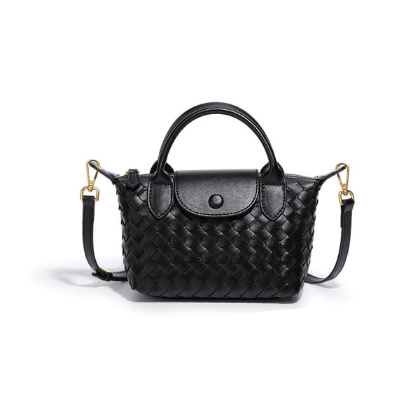 Black Woven Shoulder Bag - Stylish Dumpling Bag