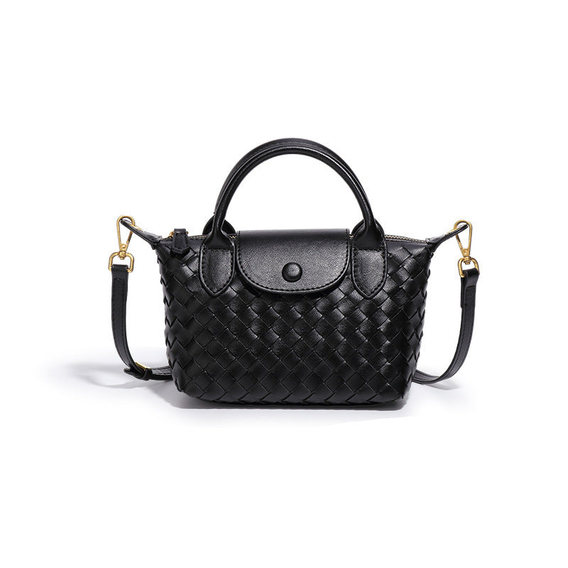 Black Woven Shoulder Bag - Stylish Dumpling Bag