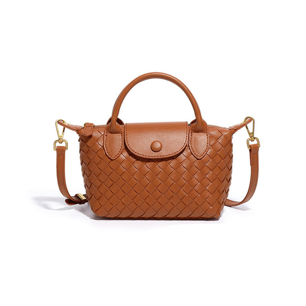 Brown Woven Shoulder Bag - Stylish Dumpling Bag