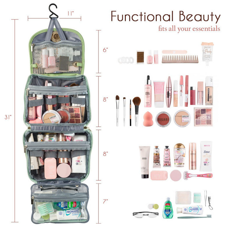 Stylish Travel Makeup Organizer Bag with Hanging Hook - Waterproof & Spacious Design - Pink