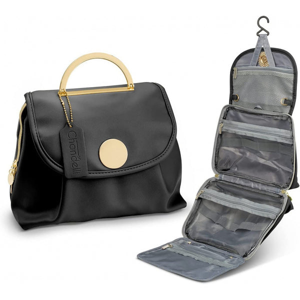 Stylish Travel Makeup Organizer Bag with Hanging Hook - Waterproof & Spacious Design - Black
