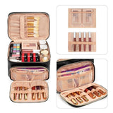 Portable Travel Cosmetic Bag with Brush Compartment - Stylish PU Leather - Black