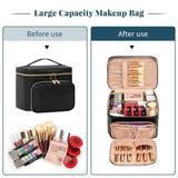 Portable Travel Cosmetic Bag with Brush Compartment - Stylish PU Leather - Pink