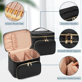 Portable Travel Cosmetic Bag with Brush Compartment - Stylish PU Leather - Pink